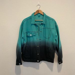 Ombré teal oversized denim jacket